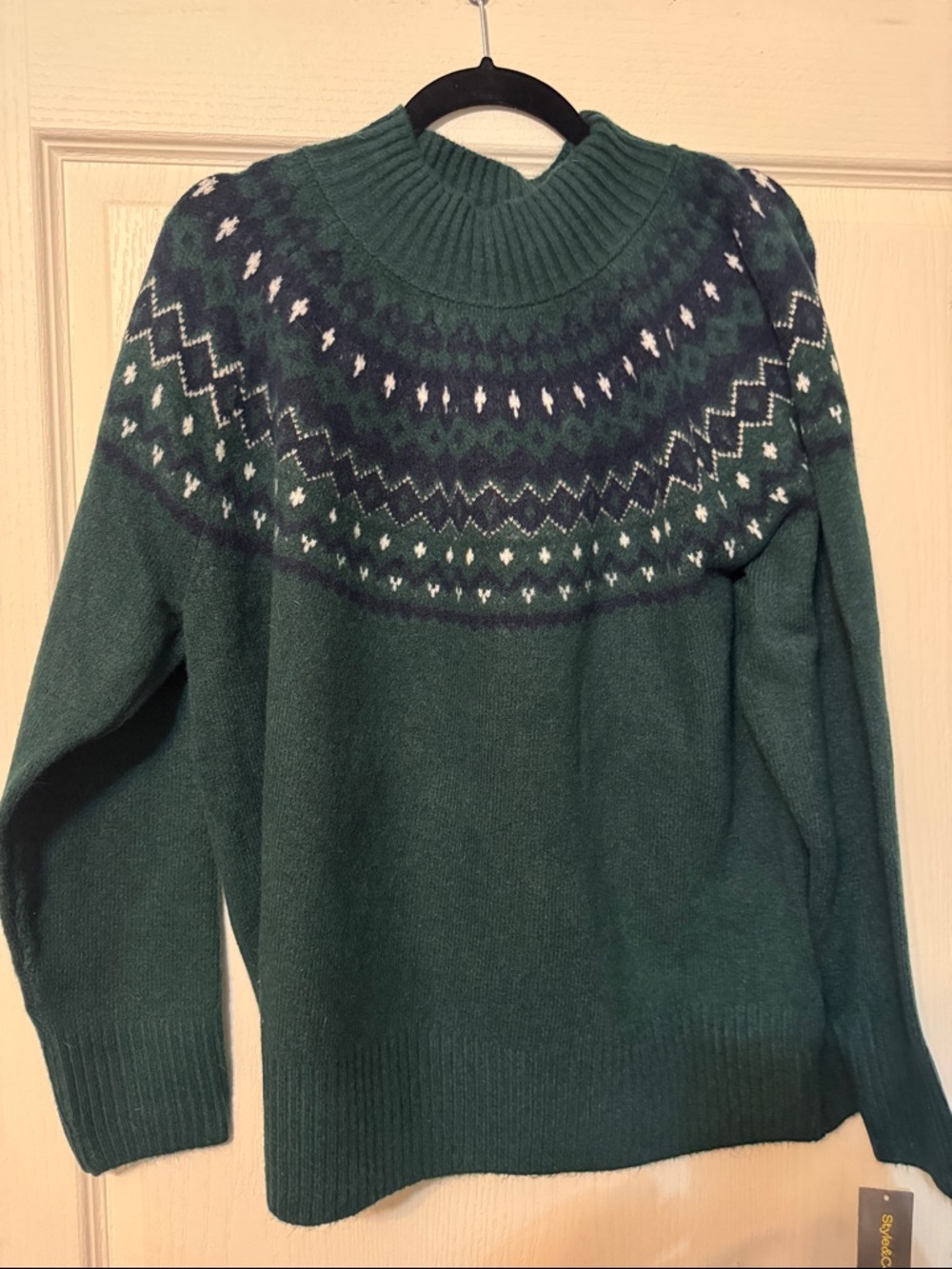 Style & Co. Green Fair Isle Mock Neck Sweater
